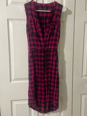 Banana Republic Pink and Black Plaid Sleeveless Midi Dress